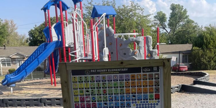 Communications board at Pat Henry Elementary School helps students express themselves